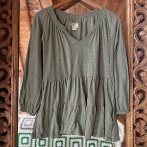 Anthropologie Sage Green Tiered Ruffle Blouse